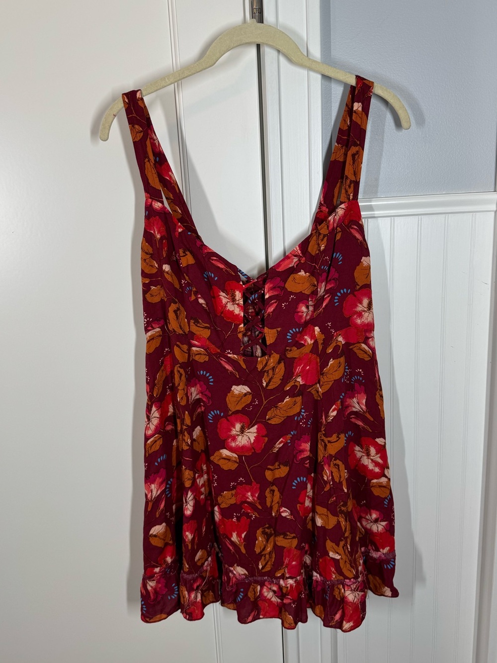 Free People Lattice Lovers Slip Dress Women Small Red Like New Floral Bohemian